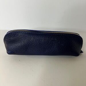 Portland Leather Goods Indigo Blue Pebbled Leather Pencil Case Zipper Pouch